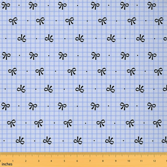 jejeloiu Chic Bow Bowtie Fabric by the Yard 2 Yards,Geometric Plaid Room Decor Fabric by the Yard,Black Blue Bowknot Fabric for Sewing For Child,Ultra Soft Home Decor