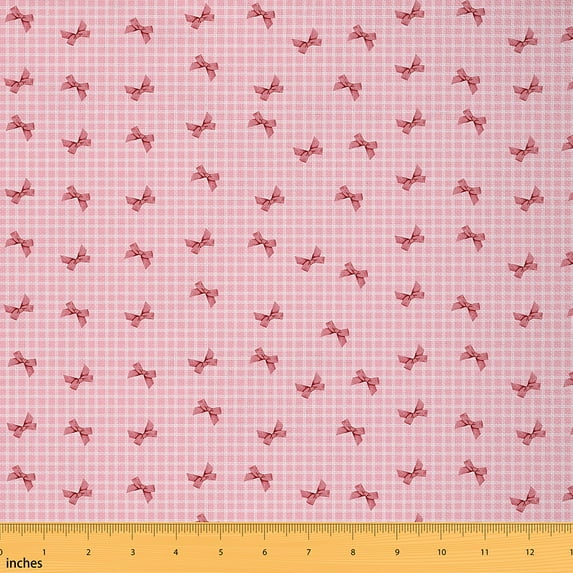 jejeloiu Chic Bow Bowtie Fabric by the Yard 5 Yards,Geometric Plaid Fabric for Sewing,Pink Bowknot Home Decor Fabric by the Yard For Child,Ultra Soft Home Decor