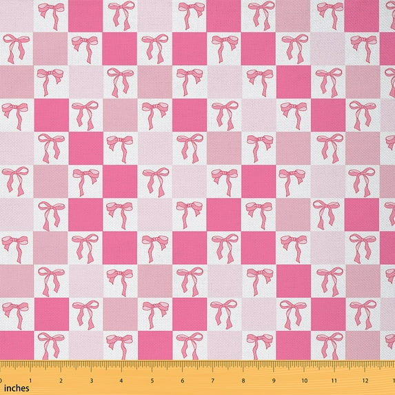 jejeloiu Chic Bow Bowtie Fabric by the Yard 5 Yards,Geometric Plaid Fabric for Sewing,Pink White Bowknot Home Decor Fabric by the Yard For Child,Ultra Soft Home Decor