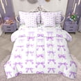 thumbnail image 1 of jejeloiu Chic Bow Knot 7-Piece Bedding Comforter Set,Kawaii Cartoon Bowtie King Bedding Sets,Purple White Bed Sheets For Girls Teens,Super Cozy Room Decor Reversible, 1 of 8