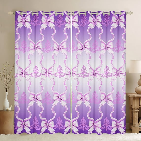 jejeloiu Chic Bow Knot Black Out Curtains,Kawaii Cartoon Bowtie Curtains Pack of 2 (42x63 Each),Gradient White Purple Bedroom Curtains For Girls Teens,Super Cozy Room Decor