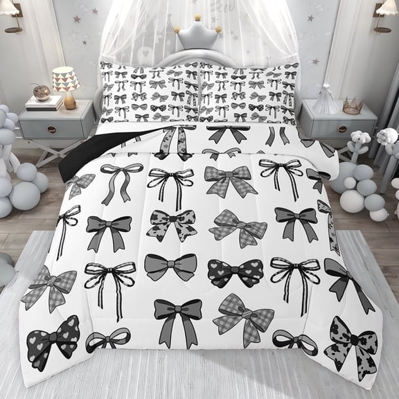 jejeloiu Chic Bow Tie Twin Comforter Sets,Loves Plaid Print Bedding Set For Girl Teens Reversible 2-Piece