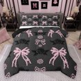 thumbnail image 1 of jejeloiu Chic Bowtie Bowknot Queen Comforter Set,Rustic Floral Bedding Sets,Pink Black Gray Bedding Comforter Set For Girls,Luxury Bedroom Decor Reversible,3 Pieces, 1 of 8