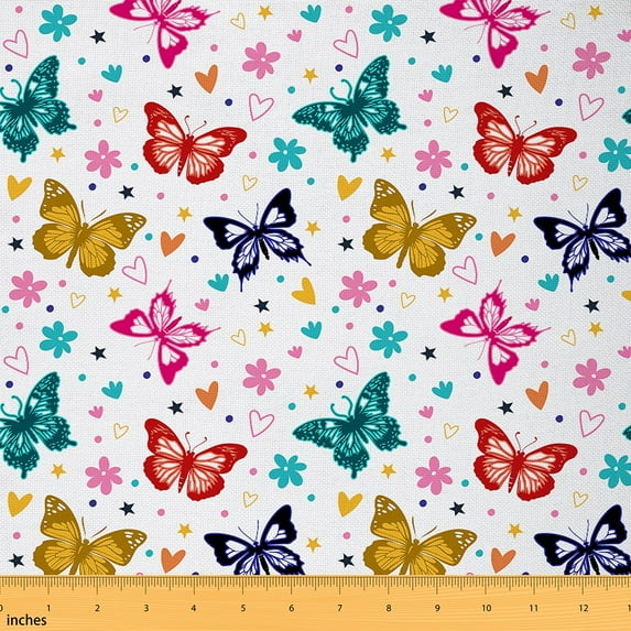 jejeloiu Chic Butterfly Fabric by the Yard 1 Yard,Rustic Farmhouse Cabin Home Decor Fabric by the Yard,Watercolor Flower Daisy Sewing Fabric For Girls,Ultra Soft Home Decor
