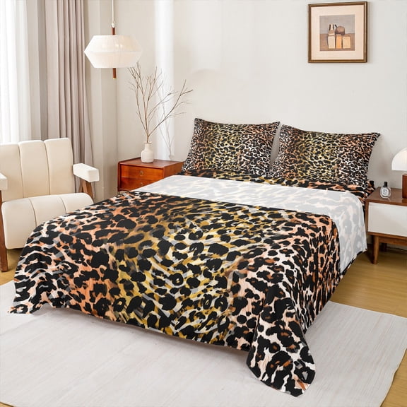 jejeloiu Chic Cheetah Print Full Size Sheets,Wildlife Animal Leopard Bed Sheets,Brown Black Sheet Sets For Men Women,Breathable Home Decor,4pcs