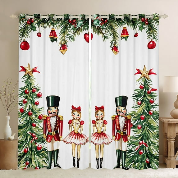 jejeloiu Chic Christmas Tree Blackout Curtains,Red Breey Curtains Pack of 2 (38x45 Each),Christmas Nutcraker Soldier Window Curtains For Teens,Ultra Soft Home Decor