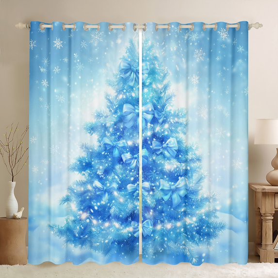jejeloiu Chic Christmas Tree Blackout Curtains Set of 2 (52x84 Each),Merry Xmas Window Curtains,Dreamy Blue Curtains and Drapes For Girl Teens,Luxury Bedroom Decor