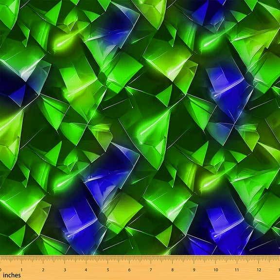 jejeloiu Chic Diamond Fabric by the Yard 1 Yard,Abstract 3D Geometric Home Decor Fabric by the Yard,Green Blue Sewing Fabric For Girls,Breathable Home Decor