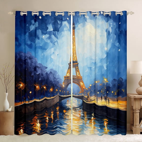 jejeloiu Chic Eiffel Tower Blackout Curtains Set of 2 (52x84 Each),Oil Painting Aesthetic Window Curtains,Romantic Paris Curtains and Drapes For Men Women,Super Cozy Room Decor