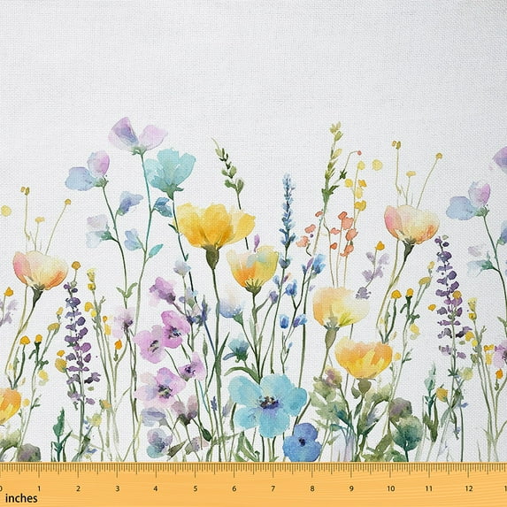 jejeloiu Chic Garden Fabric by the Yard 3 Yards for Girls, Watercolor Floral Sewing Fabric, Colorful Flower Blossoms Fabric for Sewing
