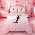 thumbnail image 1 of jejeloiu Chic Glitter Print Queen Comforter Set For Girls,Bow Theme Monogrammed Alphabet I Bedding Comforter Set For Kids,Pink Reversible,3-Piece, 1 of 7