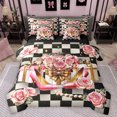thumbnail image 1 of jejeloiu Chic High Heels 7-Piece Full Bedding Set,Valentines Day Pink Rose Floral,Breathable Reversible Decor For Adults, 1 of 8