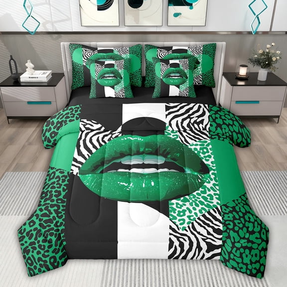 jejeloiu Chic Leopard Pattern 7pcs Bedding Comforter Set,Black White Black Queen Bedding Sets Cheetah Lover Reversible