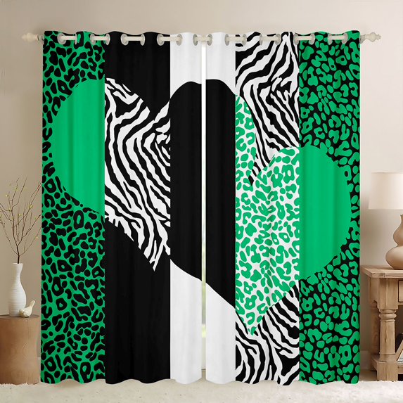 jejeloiu Chic Leopard Pattern Blackout Curtains Set of 2 (52x84 Each),Green White Black Window Curtains Cheetah Lover