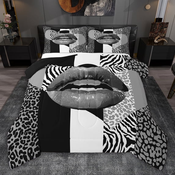 jejeloiu Chic Leopard Pattern Twin Comforter Sets,Black Gray White Bedding Set Cheetah Lover Reversible 2pcs
