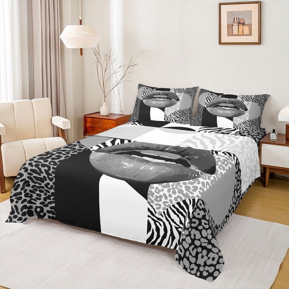 jejeloiu Chic Leopard Pattern Twin Sheet Sets,Black Gray White Bedding Cheetah Lover 3pcs