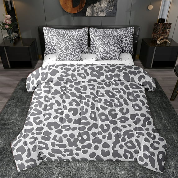 jejeloiu Chic Leopard Print 7-Piece Bedding Comforter Set,Gray Cheetah Pattern King Bedding Sets For Men Women Reversible