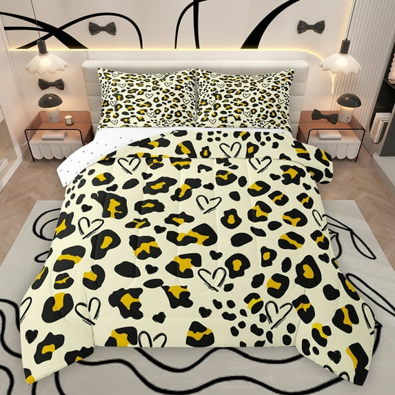 jejeloiu Chic Leopard Twin Comforter Set,Jungle Animal Yellow Cheetah,Ultra Soft Reversible Decor For Kids,2-Piece