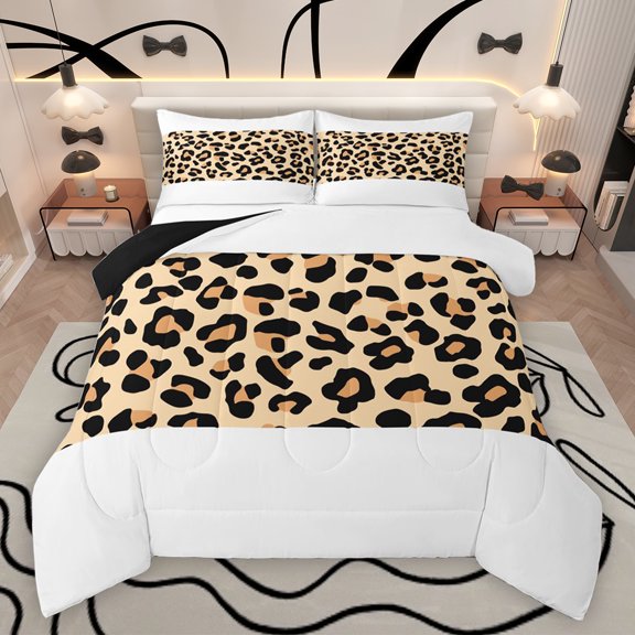 jejeloiu Chic Leopard Print Bedding Comforter Set,Jungle Wildlife Twin Comforter Sets,Brown Cheetah Texture Bedding Set For Girls Kids,Ultra Soft Home Decor Reversible,2 Pieces