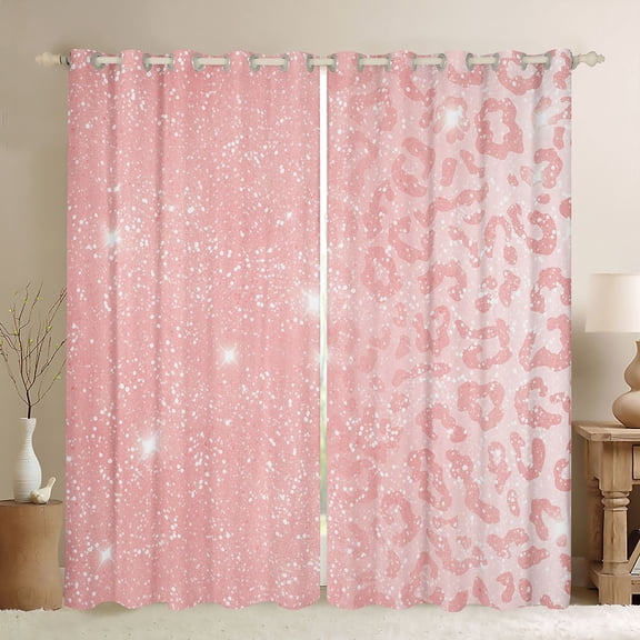 jejeloiu Chic Leopard Print Black Out Curtains,Jungle Animal Curtains Pack of 2 (42x63 Each),Pink Cheetah Pattern Bedroom Curtains For Girls Kids,Ultra Soft Home Decor