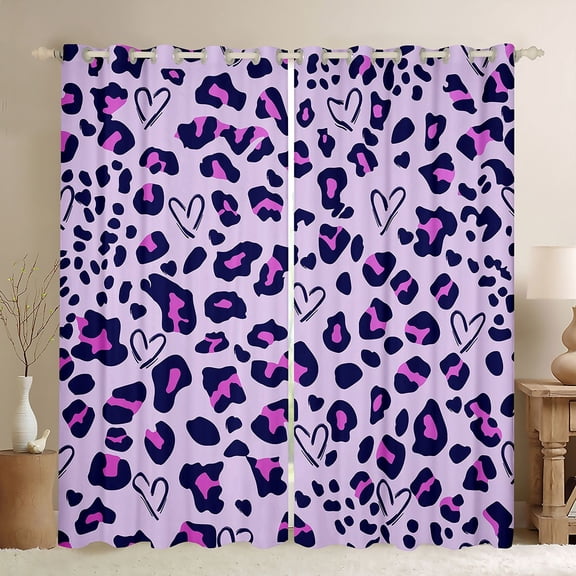 jejeloiu Chic Leopard Print Blackout Curtains Set of 2 (52x84 Each),Jungle Animal Window Curtains,Purple Cheetah Pattern Curtains and Drapes For Girls Kids,Ultra Soft Home Decor