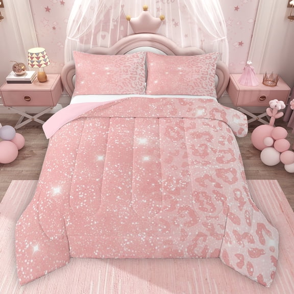 jejeloiu Chic Leopard Print Full Size Comforter Sets,Jungle Animal Bedding Comforter Set,Pink Cheetah Pattern Bedding Sets For Girls Kids,Ultra Soft Home Decor Reversible,3pcs