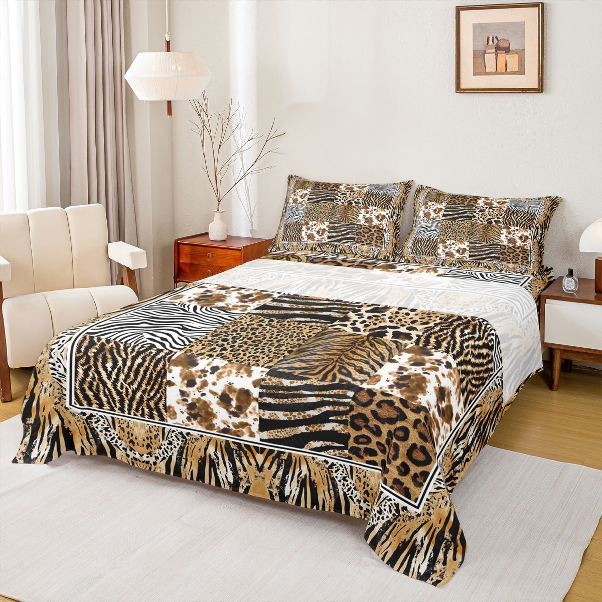 jejeloiu Chic Leopard Print Queen Sheet Sets,Jungle Animal Flat Sheet ...