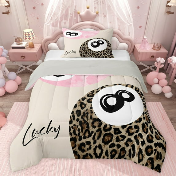 jejeloiu Chic Leopard Print Twin Comforter Sets,Boys Billiard Game Bedding Set For Cheetah Lover Reversible 2 Pieces