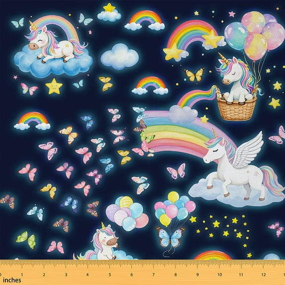jejeloiu Chic Unicorn Fabric by the Yard 3 Yards,Fairy Tale Butterflies Sewing Fabric,Colorful Rainbow Balloon Fabric for Sewing For Teens,Luxury Bedroom Decor