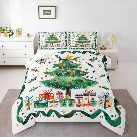 jejeloiu Chic Xmas Tree Bedding Comforter Set,Merry Christmas Gifts Twin Comforter Sets,Happy New Year Bedding Set For Teens,Luxury Bedroom Decor Reversible,2 Pieces