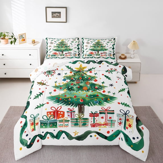 jejeloiu Chic Xmas Tree Full Size Comforter Sets,Merry Christmas Gifts Bedding Comforter Set,Happy New Year Bedding Sets For Teens,Luxury Bedroom Decor Reversible,3pcs