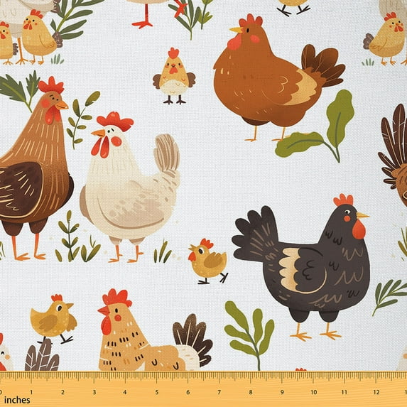 jejeloiu Chicken Fabric by the Yard 5 Yards,Farm Animal Fabric for Sewing,Rustic Farmhouse Cabin Home Decor Fabric by the Yard For Adults,Microfiber Bedroom Decor