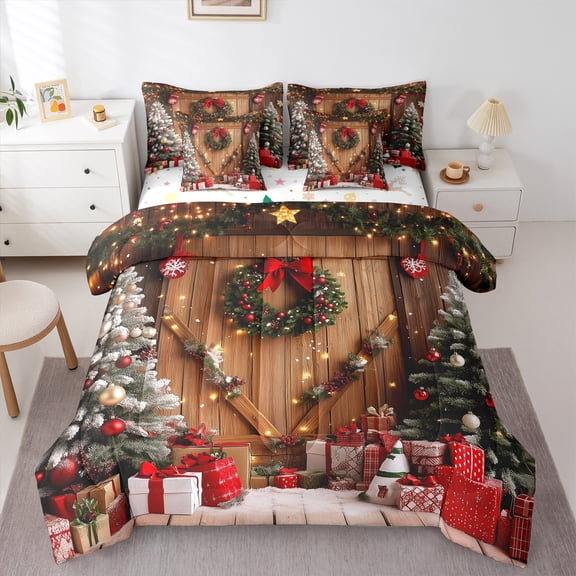 jejeloiu Christmas Gifts 7-Piece Twin Bedding Sets,Merry Xmas Bedding Comforter Set,Happy New Year Sheet Sets For Teens,Ultra Soft Home Decor Reversible