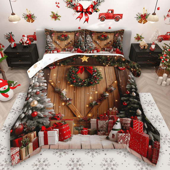 jejeloiu Christmas Gifts Queen Comforter Set,Merry Xmas Bedding Sets,Happy New Year Bedding Comforter Set For Teens,Ultra Soft Home Decor Reversible,3 Pieces