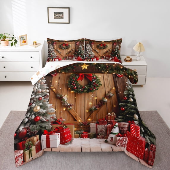 jejeloiu Christmas Gifts Queen Comforter Set,Merry Xmas Bedding Sets,Happy New Year Bedding Comforter Set For Teens,Ultra Soft Home Decor Reversible,3 Pieces