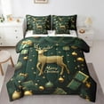 thumbnail image 1 of jejeloiu Christmas Reindeer Bedding Comforter Set 7 Pieces,Marry Christmas Theme Full Bedding Set,Green Xmas Gifts Fitted Sheet Flat Sheet For Child,Microfiber Bedroom Decor Reversible, 1 of 8