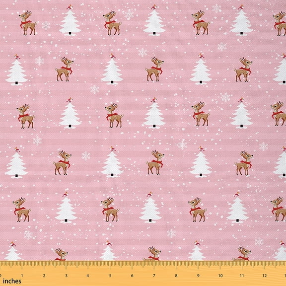 jejeloiu Christmas Reindeer Fabric (3 Yards) Happy New Year Microfiber Sewing Decor For Girls