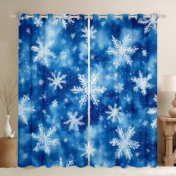 jejeloiu Christmas Snowflake Curtains Pack of 2 (42x84 Each),Xmas Theme Curtains Blackout,White Blue Bedroom Curtains For Child,Microfiber Bedroom Decor