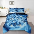 thumbnail image 1 of jejeloiu Christmas Snowy Night Queen Comforter Set,Wastern Xmas Theme Bedding Sets,Blue White Gold Bedding Comforter Set For Child,Breathable Home Decor Reversible,3pcs, 1 of 8