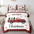 thumbnail image 1 of jejeloiu Christmas Theme Bedding Comforter Set 7pcs,Chic Red Truck Queen Bedding Sets,Red Black Geometric Plaid Queen Sheet Sets For Child,Microfiber Bedroom Decor, 1 of 8