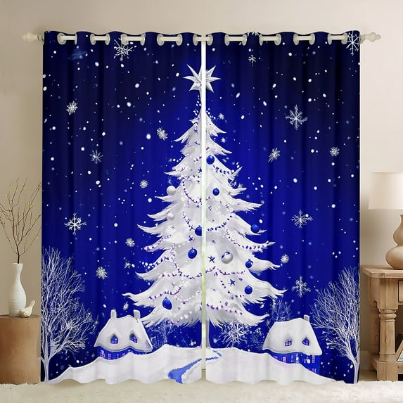 jejeloiu Christmas Theme Black Out Curtains,Luxury Xmas Tree Curtains Pack of 2 (42x63 Each),Pink Blue Bedroom Curtains For Children,Super Cozy Room Decor