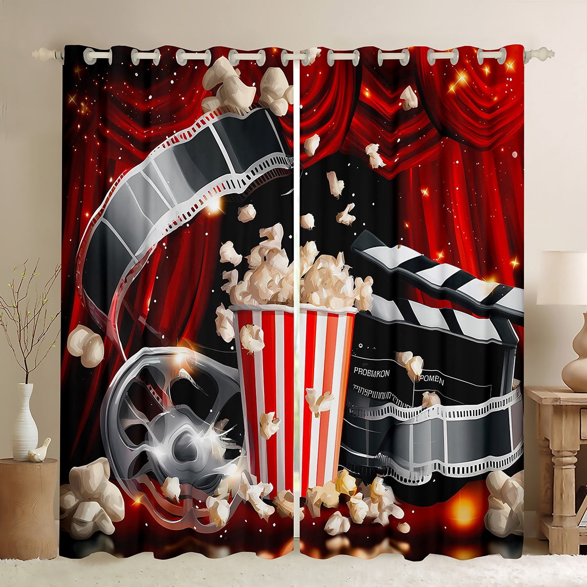 jejeloiu Cinema Popcorn Black Out Curtains,Ancient Movie Filmstrip ...