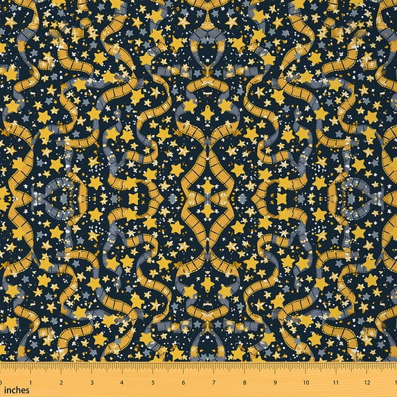 jejeloiu Cinema Ticket Fabric by the Yard 2 Yards,Retro Film Strip Room Decor Fabric by the Yard,Yellow Stars Fabric for Sewing For Girls Boys,Microfiber Bedroom Decor