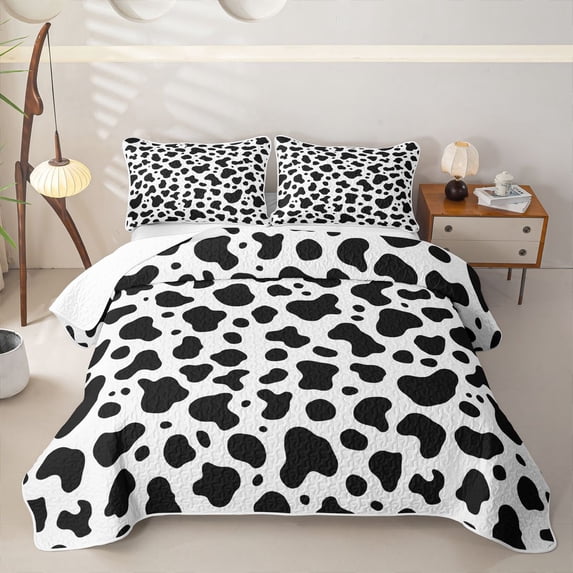 jejeloiu Classic Black White Cow Print Twin Quilt Set Kids,Neutral Animal Print Twin Coverlet Set For Boy,2-Piece