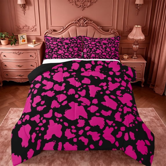 jejeloiu Classic Cow Print Full Size Comforter Sets Kids,Modern Minimalist Aesthetic Bedding Sets For Girls,Reversible,3 Pieces