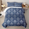thumbnail image 1 of jejeloiu Classic Damask Bed Spread Queen,Traditional Print Queen Coverlet Set For Adults,Navy White,3-Piece, 1 of 7