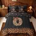 thumbnail image 1 of jejeloiu Classic Leopard Monogram O 7 Pieces Bedding Comforter Set For Girls,Brown Bow Glitter Print Initial Full Bedding Set For Kids,Black Reversible, 1 of 7