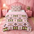 thumbnail image 1 of jejeloiu Classic Tribal Twin Comforter Sets For Girls,Traditional Print Bedding Set,Green Multicolor,Pink Reversible,2pcs,1 Comforter and 1 Pillowcase, 1 of 7