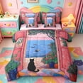 thumbnail image 1 of jejeloiu Coastal Black Cat 7 Pieces Bedding Comforter Set Kids,Colorful Oil Painting Full Bedding Set For Girl,Reversible, 1 of 7
