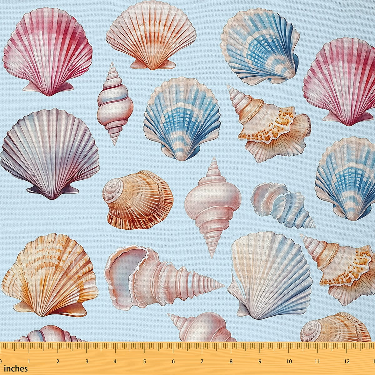 jejeloiu Coastal Seashell Fabric by the Yard 2 Yards, Hawaiian Beach ...